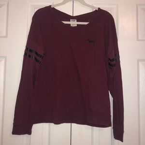 VS PINK Maroon Varsity Stripe Long Sleeve Tee